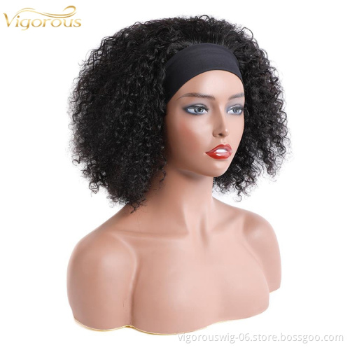 Wholesale Price Brazilian Wigs Short Afro Kinky Human Hair Wigs With Headband Curly For Black Women Bob Wig Natural Black Color